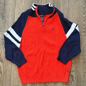 Nautica Men's Bold Red and Navy Zip-Up Sweater